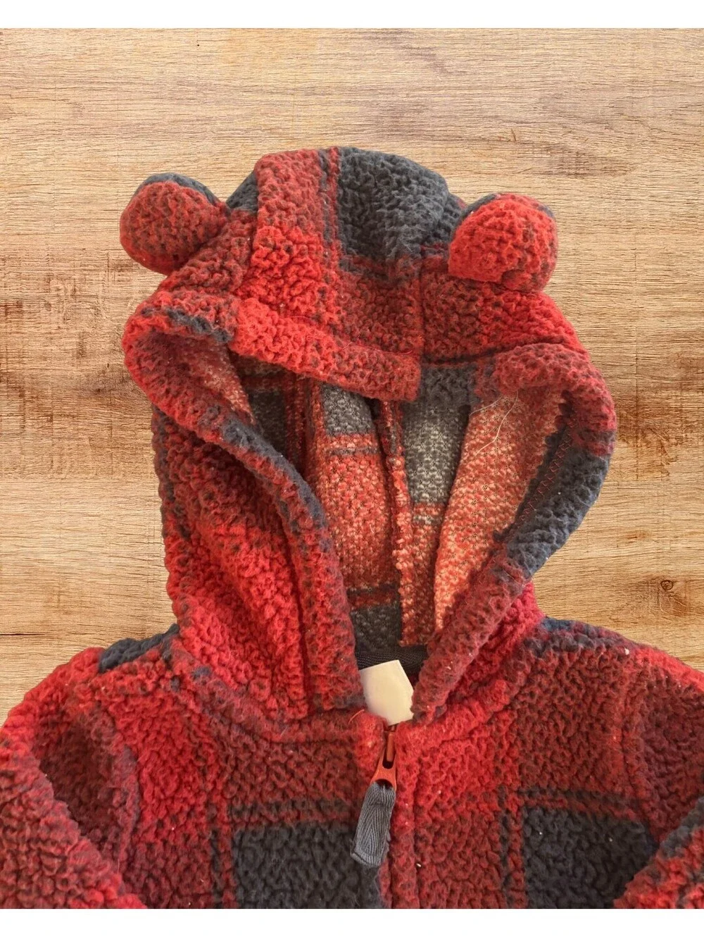 Carter's Buffalo Plaid Sherpa Hooded Jumper 3 Months Red Black